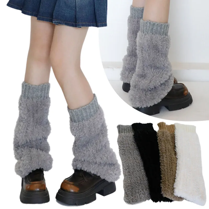 1 زوج النساء أفخم الفراء تدفئة الساق الأصفاد التمهيد تدفئة الساق الشتاء النساء الدافئة Harajuku فروي أفخم واقي أحذية بلاستيك الجوارب جديد