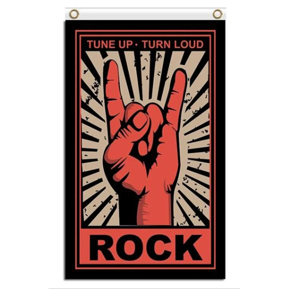 Turn up turn loud rock hand banner retro style posters 3x5ft decoration flags