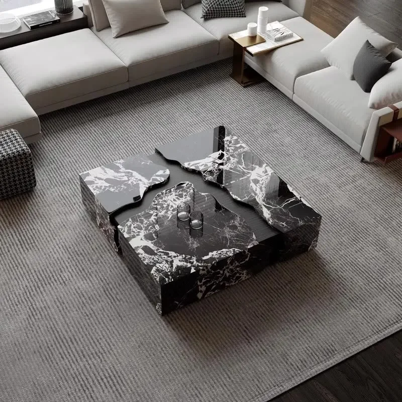 BJ X Italian Minimalist Marble Coffee Table 2025, Square Luxury Living Room Table, Corrosion/Easy-Clean/Heat-Resistant, Stain-Pr