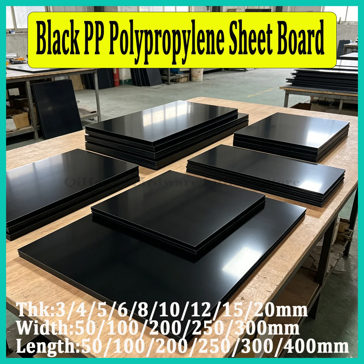 Black Polypropylene Board PP Plastic Sheets Plate 3-20mm Thick, 50×50-300×400mm Wear Resistant Panel for Industrial DIY