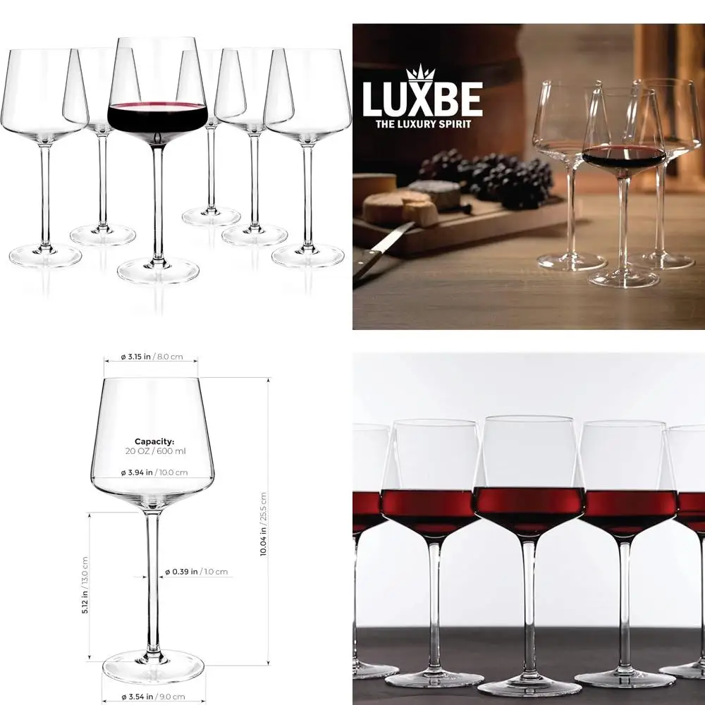 

Набор из 6 хрустальных бокалов Luxbe для вина — большие бокалы для красных и белых вина — 100% стекло без свинца — идеально подходит для пинота Ноэра, бор