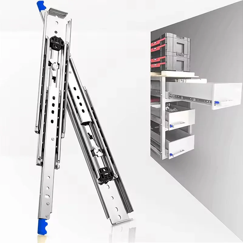 

Furniture Hardware 76mm Heavy Dy Drawer Slides Telescopic Soft Close Locking Drawer Slide Rail