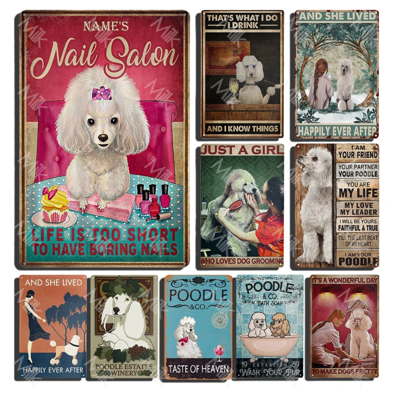 

Metal Tin Sign White Poodle Dog Aluminum Vintage Sign Tin Sign Retro for Home Bedroom Living Room Kitchen Vintage Decor