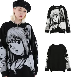 Suéter Death Note masculino e feminino, gola redonda, malhas soltas, pulôver de casais escuros, anime, outono, inverno