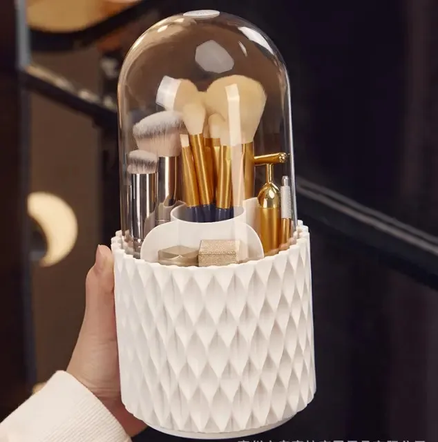 

360° Rotate Makeup Brush Holder Organizer With Lid, Countertop Makeup Storage & Display Case, Makeup organization and Skincare