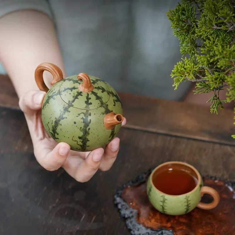 【Tao Yuan】Yixing Original Yixing Clay Teapot Teapot Liu Xueqin Pure Handmade Bionic Watermelon Pot150cc