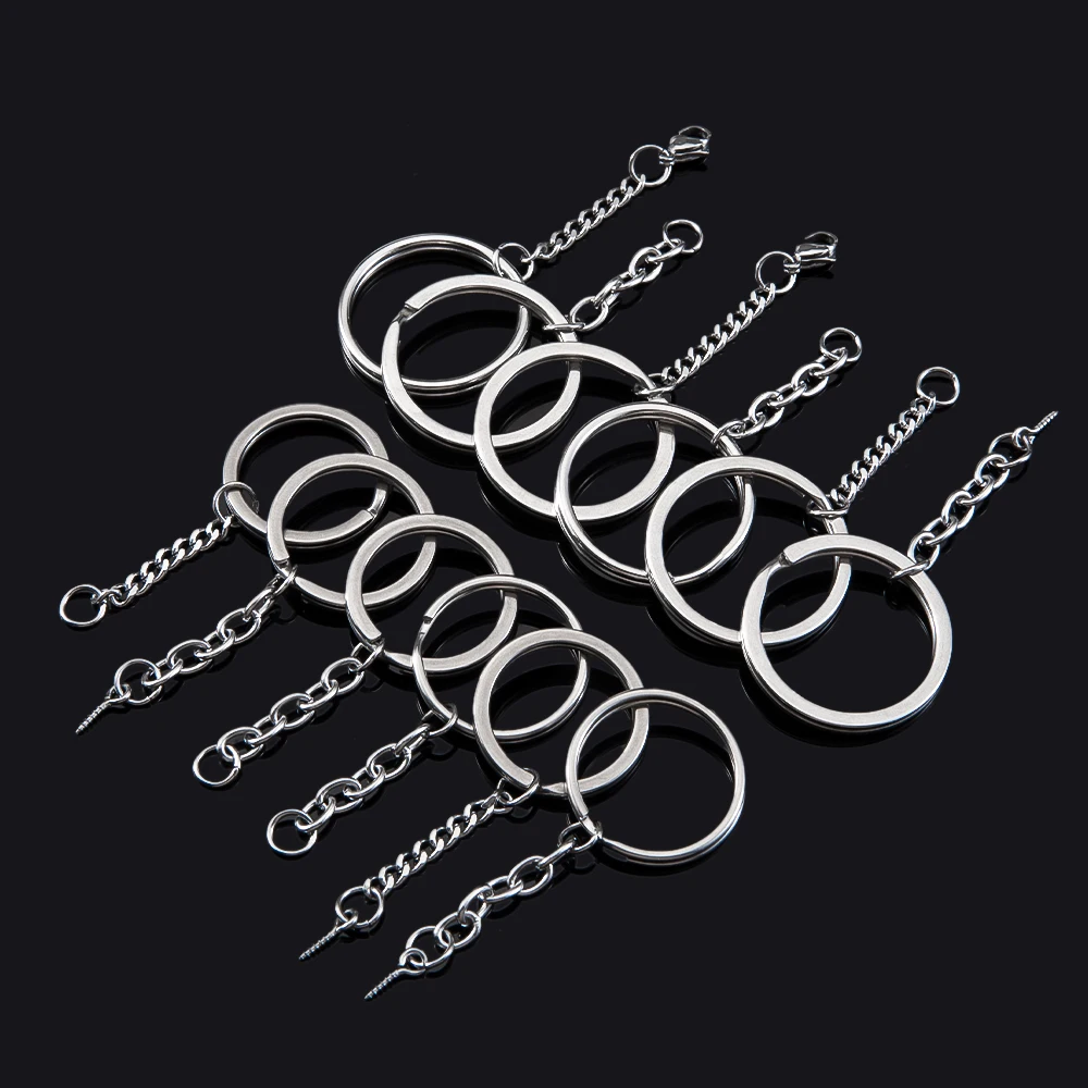 5pcs 10pcs Stainless Steel Multi-Style Connector Keychain Flat Split Ring with Extension Chain Clasp Jewelry Making DIY Supplies