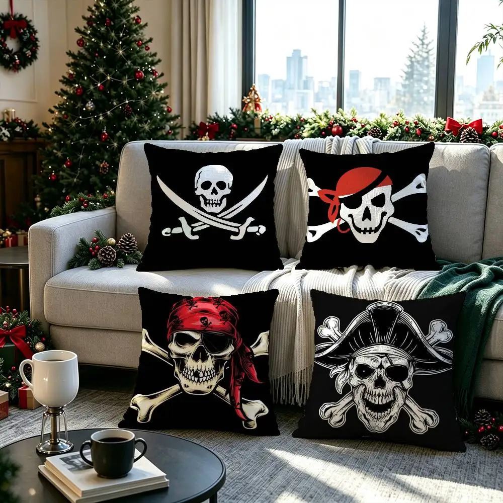 Skull Crossbones Pirate Jolly Roger  Pillow cover gift High definition digital printing,Surprise  vivid pattern Household.