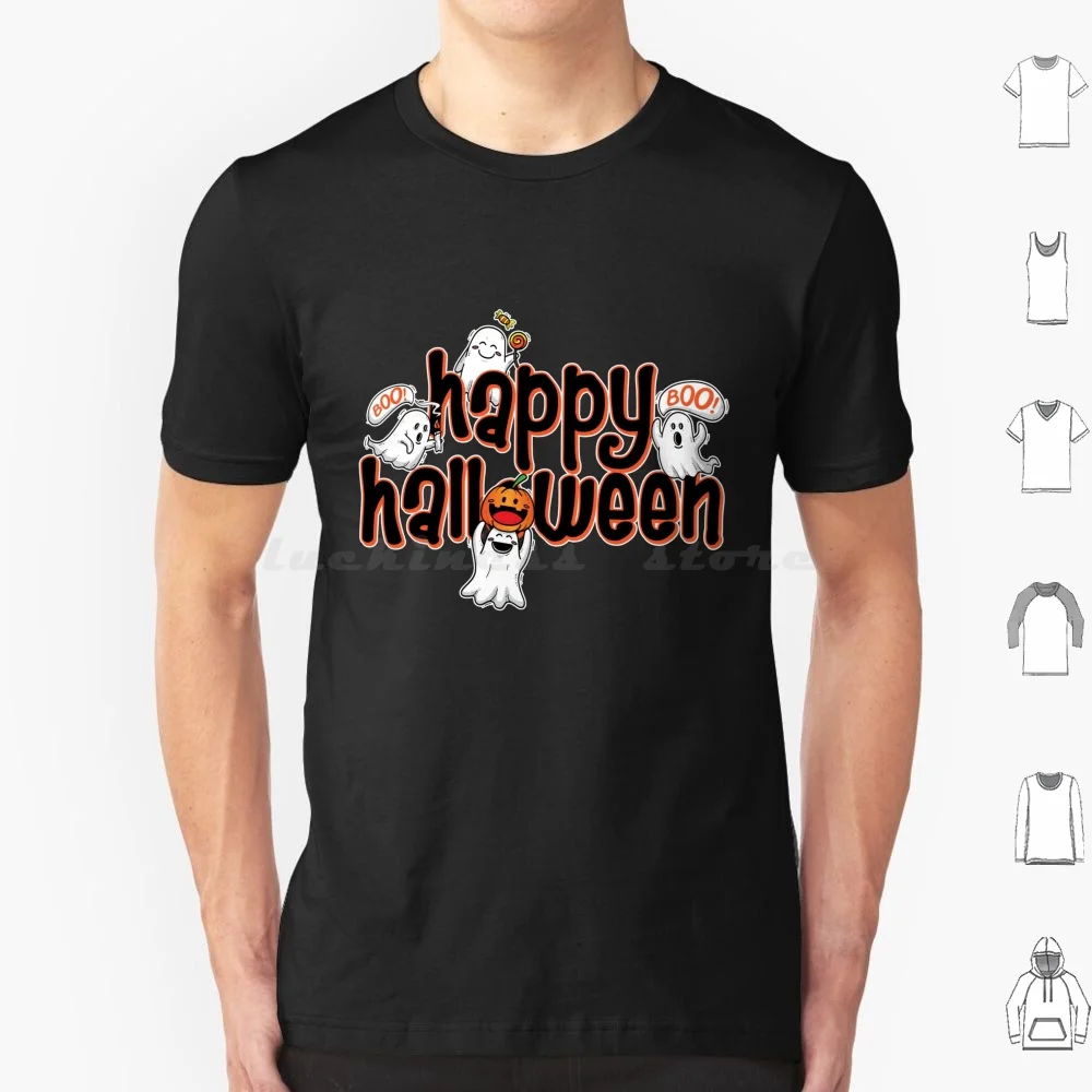 Halloween Cartoon Cute Ghost T Shirt 6xl Cotton Cool Tee Cartoon Vector Party Holiday Scary October Celebration Pumpkin