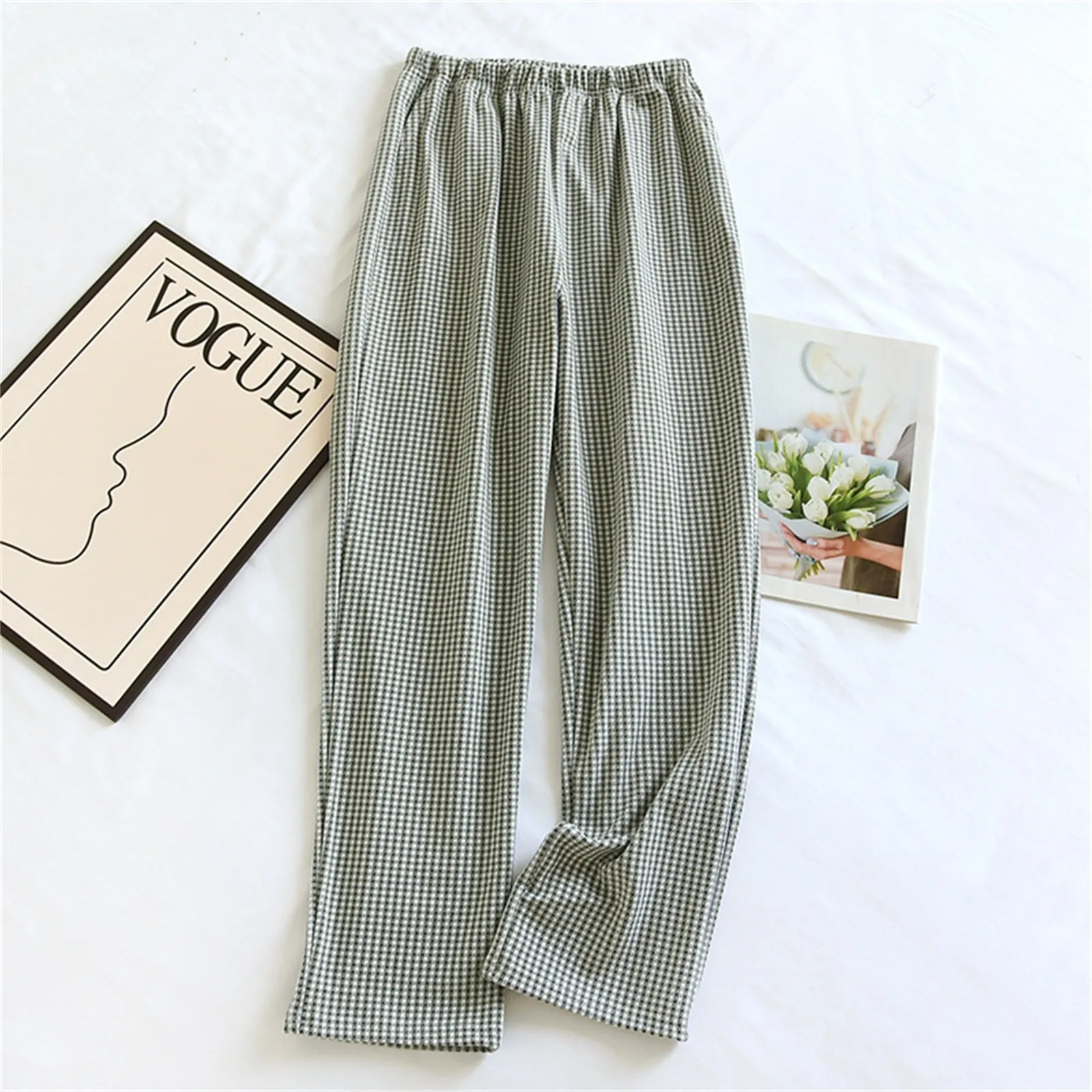 Sleep Pants Women‘s Pajama Pants With Pockets Comfy Casual Wide Leg Yoga Pants Soft Stretchy Pj Bottoms Warm Plaid Home Trousers