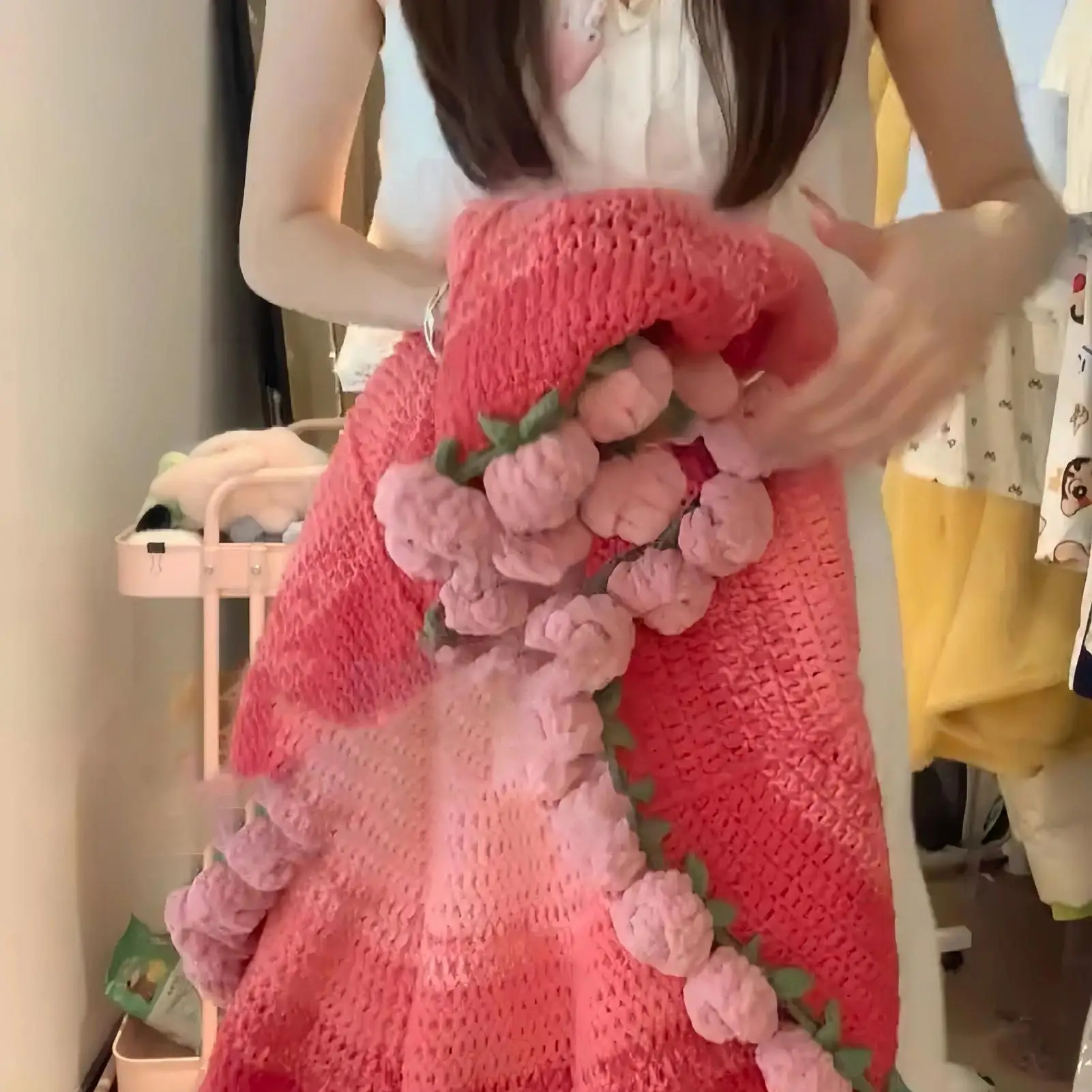 Crochet Kit Blanket Complete Easy Learn Pink Bouquet Blanket Knitting Kit For Adults Women Mom Home Decor Bed Throws Couch
