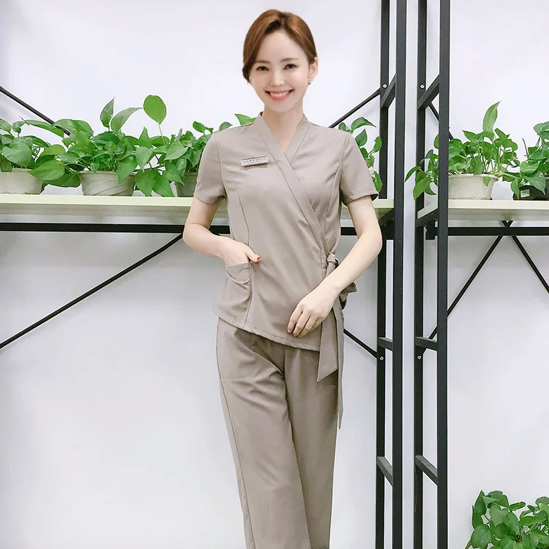 

Индивидуальные высококачественные униформы: женский комплект из 2 предметов (топ и брюки) цвета хаки для персонала отелей, салонов красоты и СПА