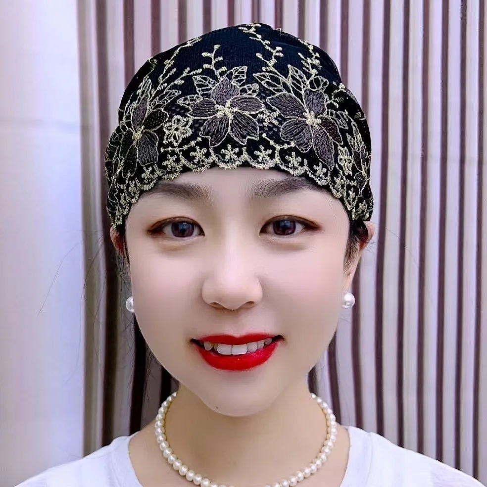 

2025 Embroidery Underscarf Muslim Hijab Women Inner Hat Flower Beanies Lace Headscarf Bonnet Hair Loss Head Wrap Turbante Mujer