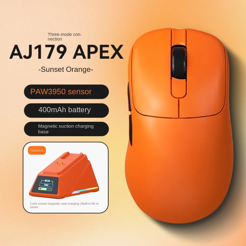 AJAZZ AJ179APEX Right-Handed Gaming Mouse PAW3950 58g 8Khz Lightweight Wireless Tri-Mode Ice Feel Coating with Docking Charger