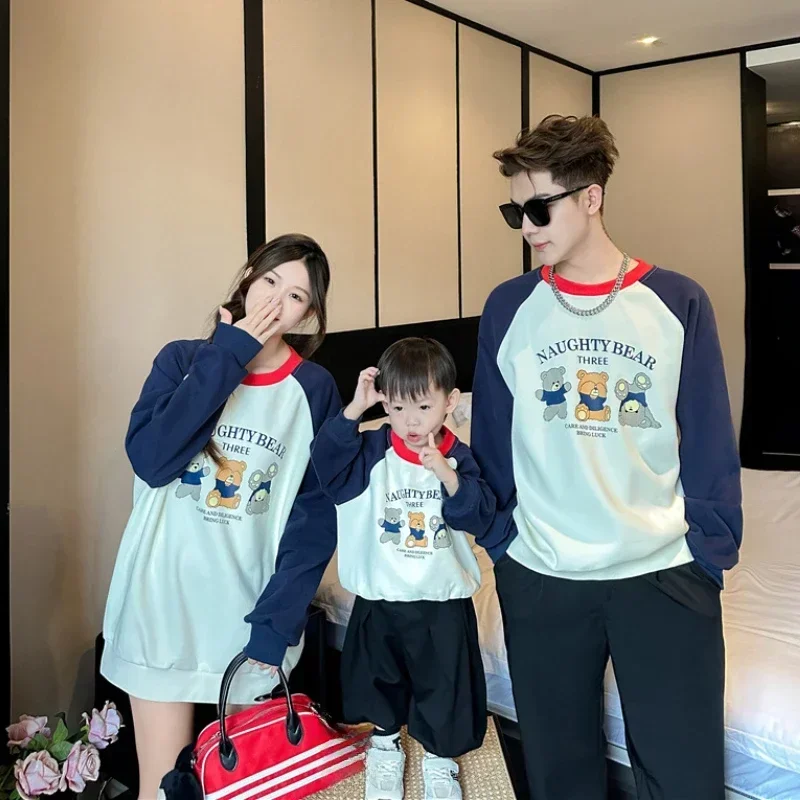 

Sweatshirts for the Whole Family Matching Bear Print Clothes Baby RoRomper Mom Dad and Daughter Son Matching Tops Korean Clothes