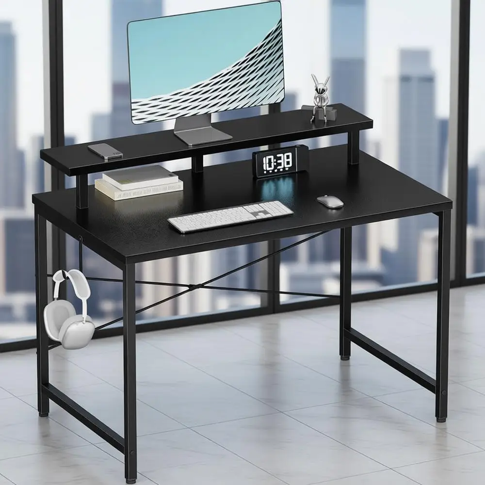 

Compact 32 Computer Desk with Monitor Stand, Ideal for Small Spaces, Kids Study, or Bedroom, Black