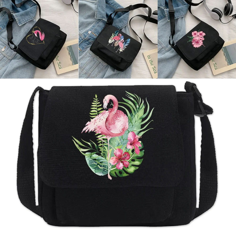 Flamingo Print Handbag Large Capacity Organizer Crossbody Bag Women Canvas Shoulder Packet Youth Casual Version Messenger Bags