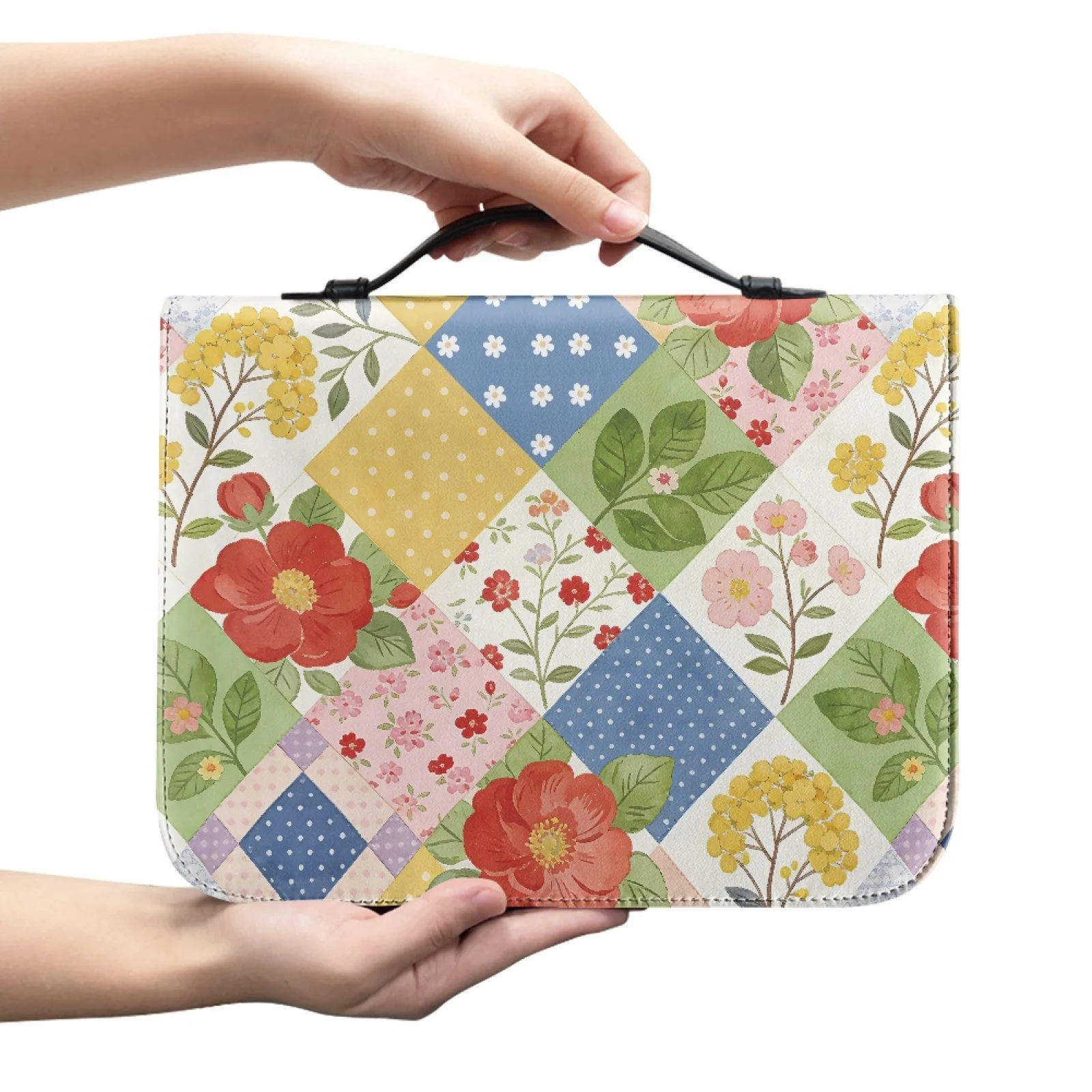 XIXIRIMIDO Patchwork Floral New Arrival Portable Bible Cover, Large Capacity PU Leather Bible Case for Church and Daily Travel