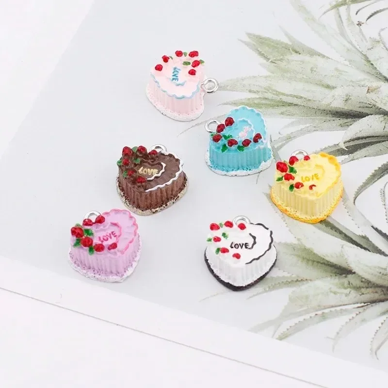 10Pcs Realistic 3D Birthday Cake Resin Pendants Kawaii Food Charms DIY Handicraft Jewelry Supplies for Earring Necklace Making