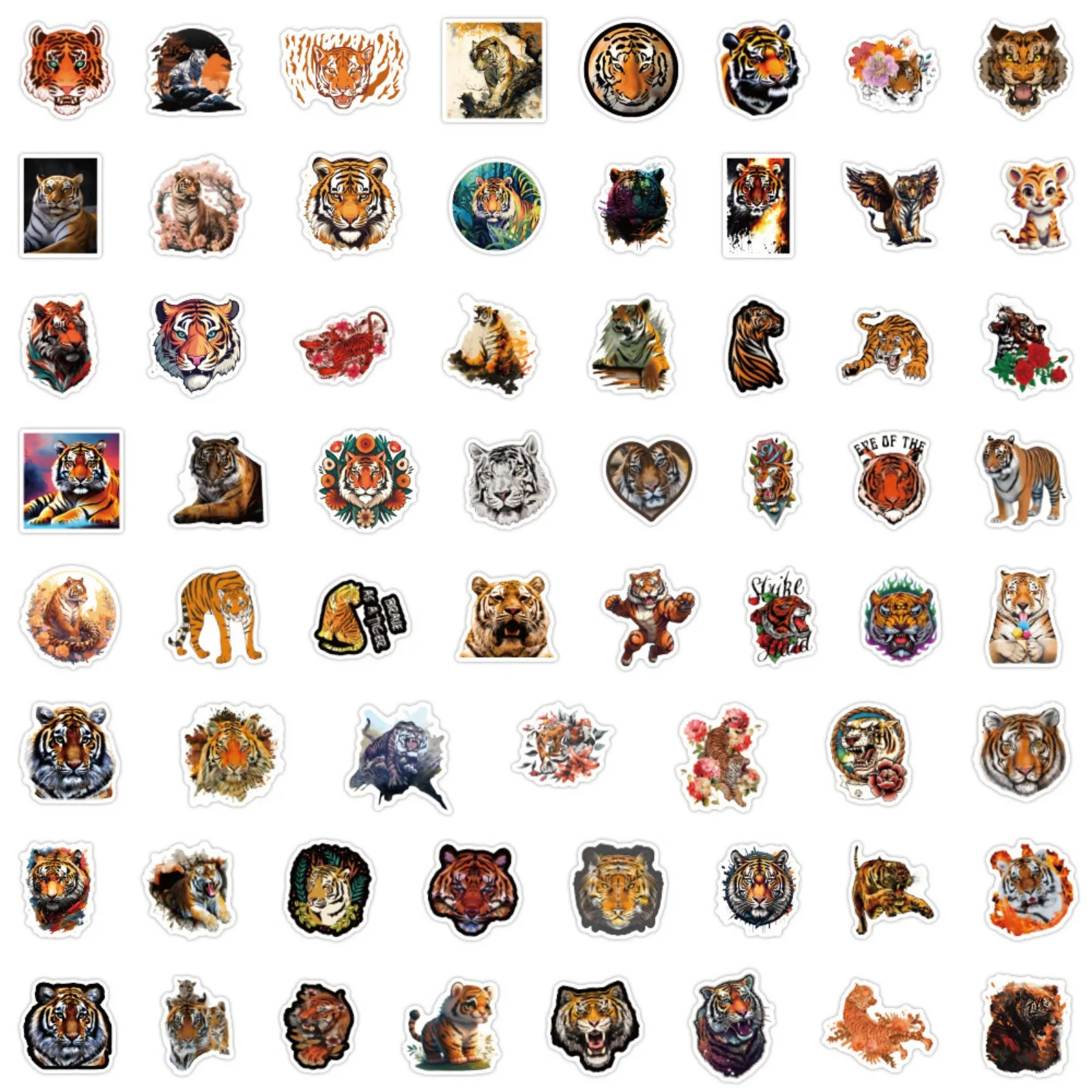 10/30/60pcs Aesthetic Cartoon Tiger Stickers Graffiti Animal for DIY Phone Laptop Guitar Suitcase Skateboard Motorcycle Helmet