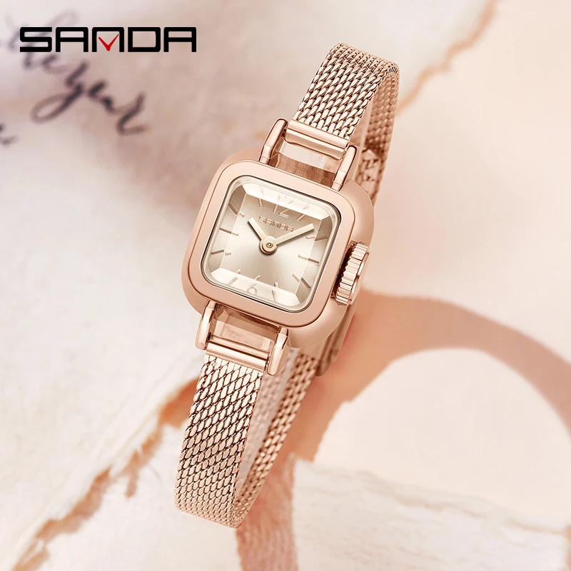 SANDA New Style Madam Watch Square Mesh Belt Fashionable Simple Roman Pattern Waterproof Quartz Women\'s Belt Watch Reloj Mujer