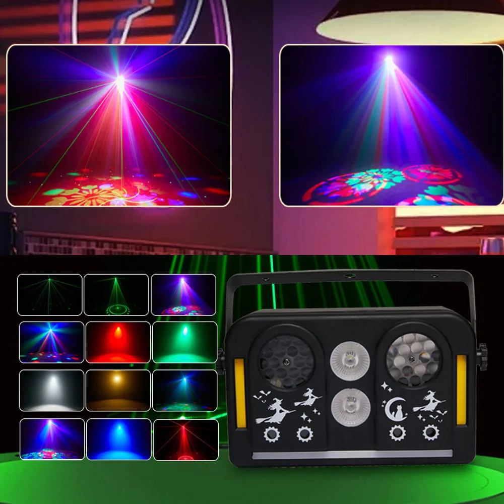 7IN1 DJ Disco Party Light DMX Control Stage Light Sound Activated Laser Light LED Patterns Strobe Light Holiday Wedding Decor