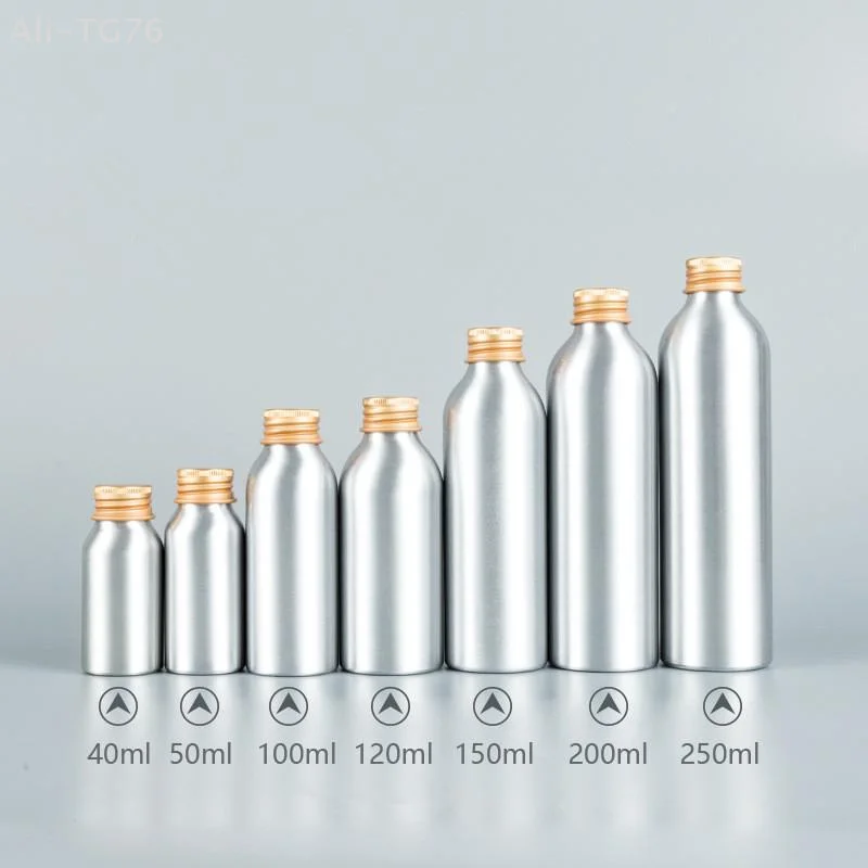50ml-250ml Travel Protable Refillable Bottle Gold Aluminum Bottle With Screw Cap Perfume Cosmetic Toner Water Bottle