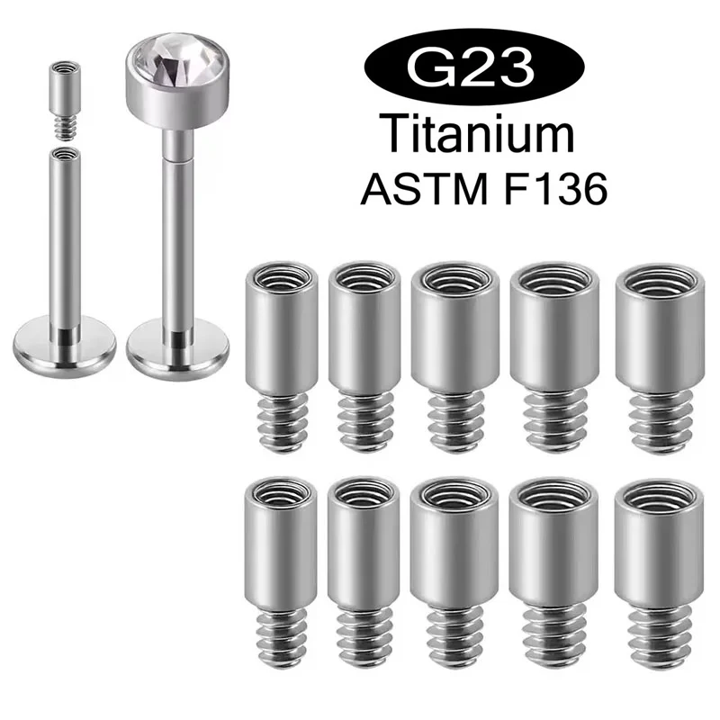 10 Pcs ASTM F136 Titanium Internal Thread Extension Nail for 0.9-1.2mm Threaded Base Skin Surface Barbell Body Piercing