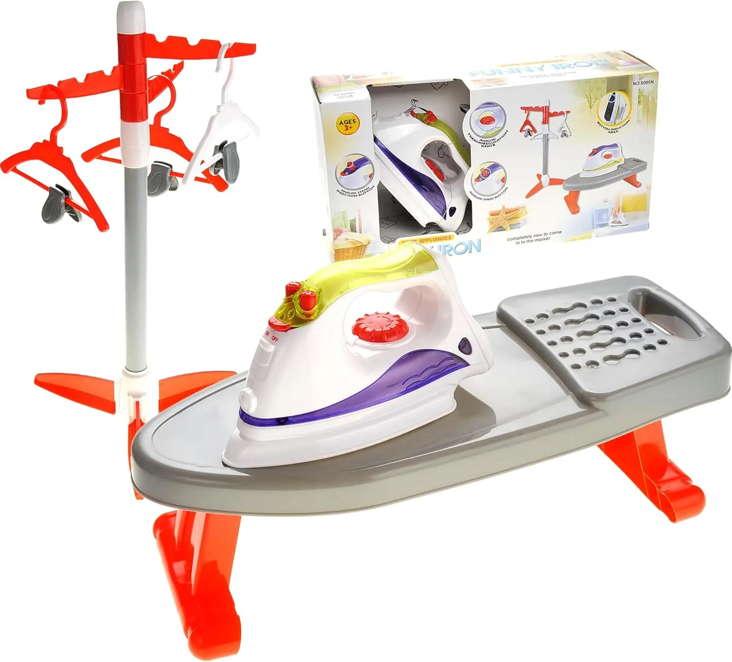 

Realistic Ironing Board Play Set for Toddlers with Light & Sound, Pretend Laundry Toy for Kids Ages 3-5