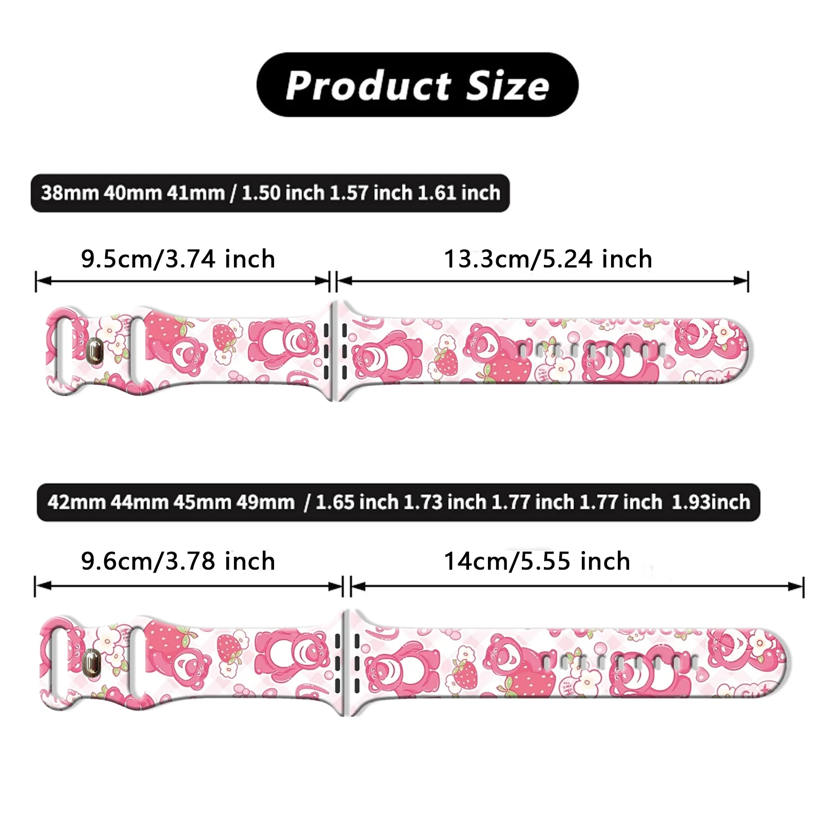 Strawberry Bear Series Print Strap for Apple Watch 46mm 44mm 42mm 41mm Silicone Band Replaceable Watchband for iWatch 11 10 9 SE