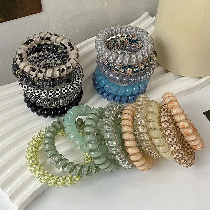5-teiliges Set Telefonkabel Scrunchies Spirale Haargummis Farbverlauf Karierter Druck Telefonkabel Elastisches Haarband Haarschmuck