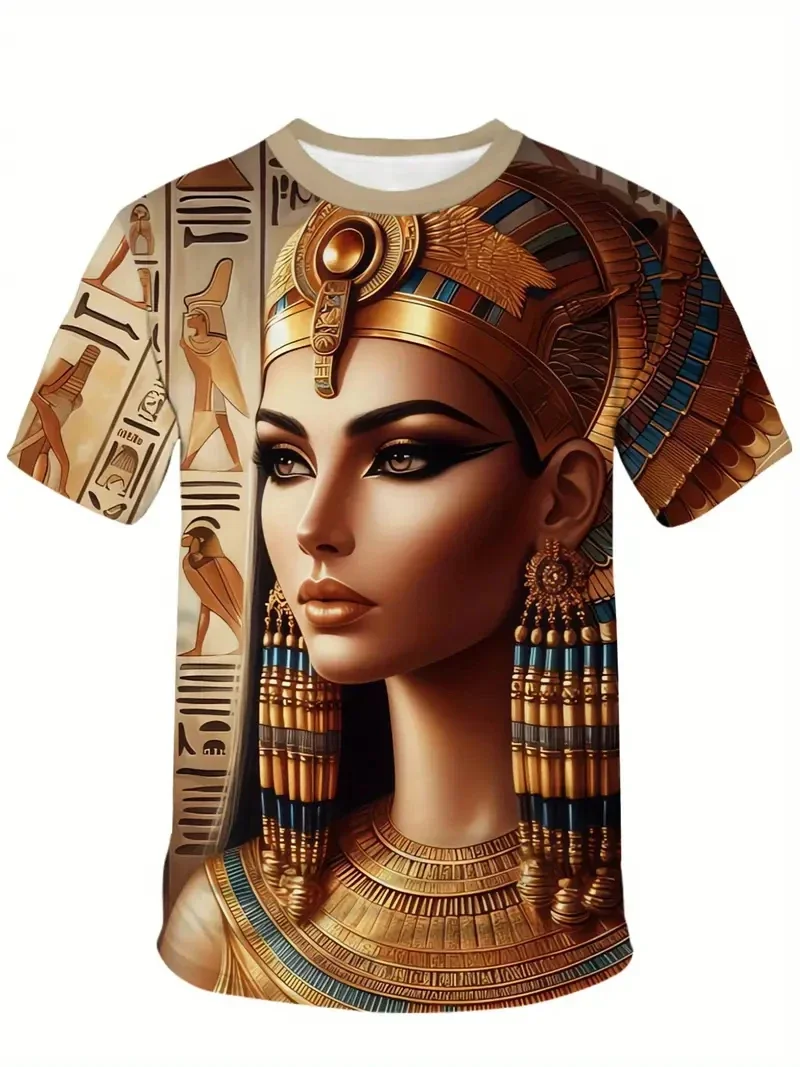 مصر القديمة الجرافيك ثلاثية الأبعاد تي شيرت مطبوع للرجال فرعون نمط تي شيرت الصيف عادية تيز الجولة الرقبة بلايز فضفاضة قصيرة الأكمام