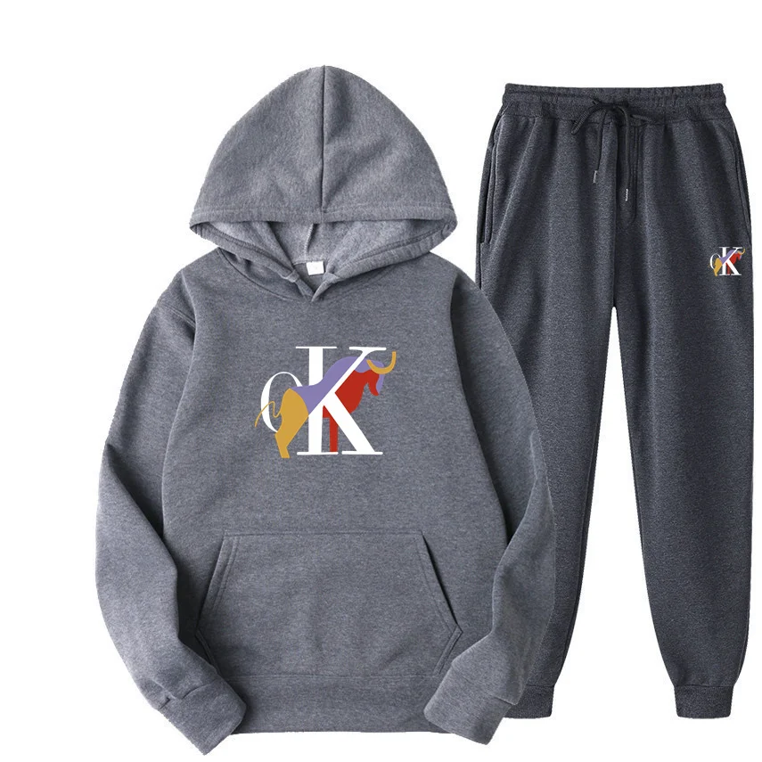 Street men's hooded sweatshirt and sweatpants two-piece set, winter sportswear, casual pants, sportswear set, street wear