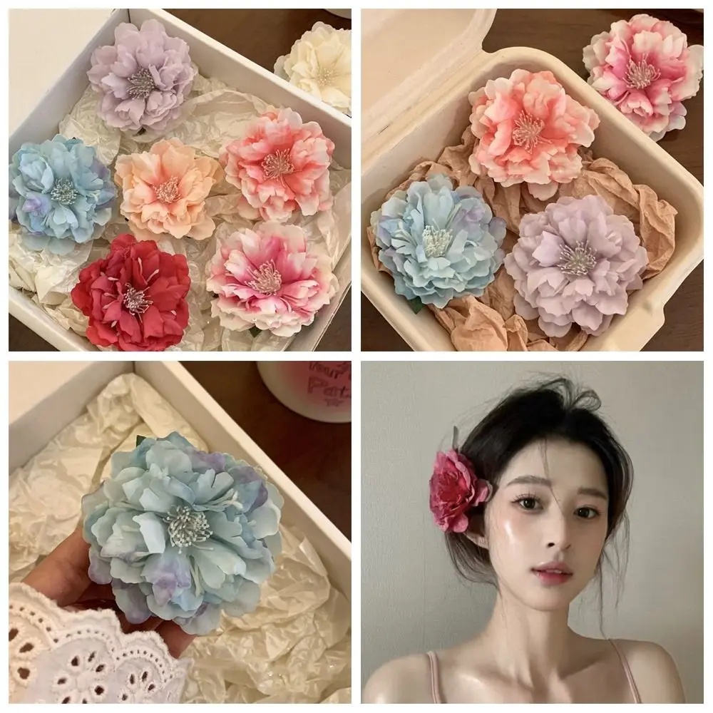 

Sweet Cloth Flower Hair Clip Korean Style Peony Flower Rose Hairpin Bohemian Style Duckbill Clip Girl Hair Clip Summer