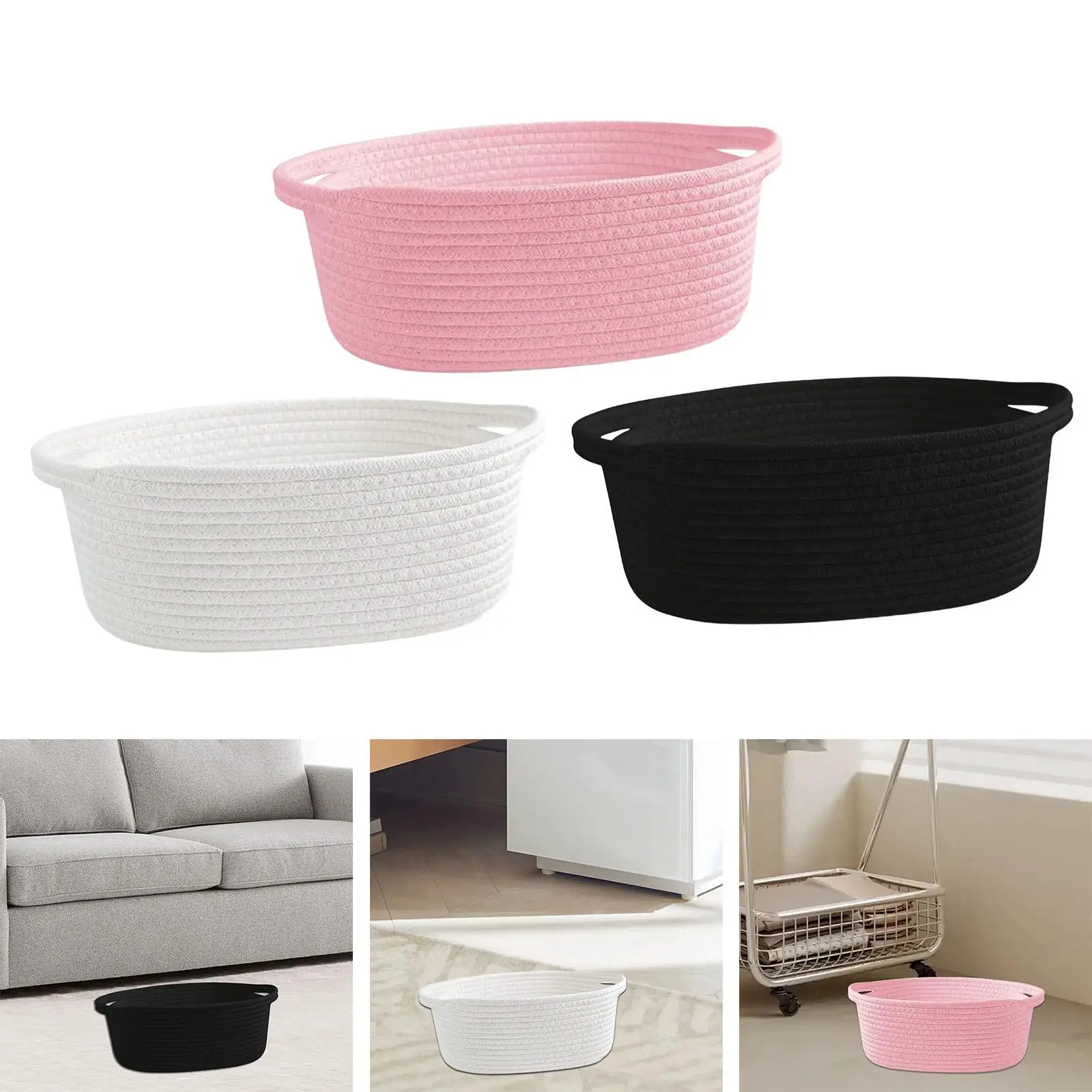 Cotton Rope Basket under Shelf Basket Organizer Storage Basket Woven Basket for Remotes Key Dog Toy Closet Bedside Table