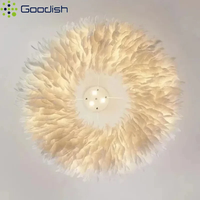 Medieval Bauhaus Nordic Feathers circular furry shaped LED Pendant Lights Lustre Lamp for Living Room Home Decoration Chandelier
