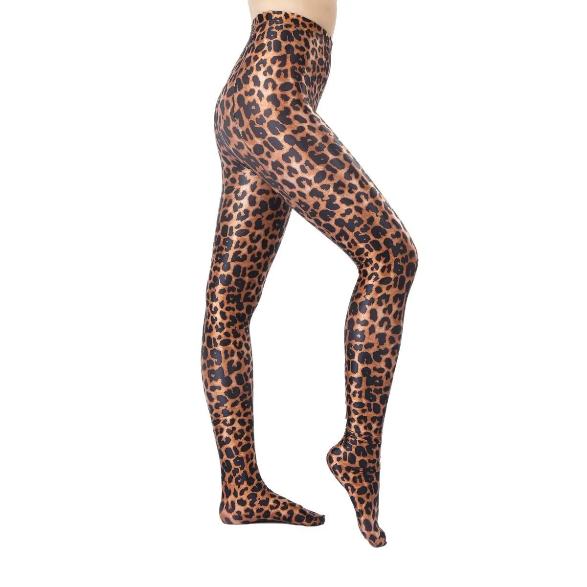 Glossy leopard pantyhose leggings pants High waist women tights Sexy skinny workout leggings