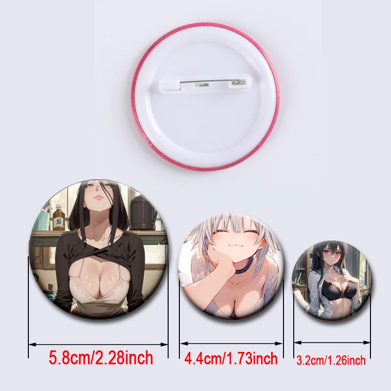 50/58mm Sexy Anime Endless Waifu Badge Mixed Girl Soft Button Pins Hentai Temptation Brooch for Backpack Clothes Decoration Gift