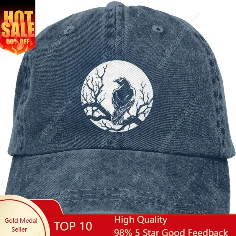 

Crow Black Bird Hat Funny Washed Cotton Cowboy Baseball Cap Vintage Trucker Hat Men Women