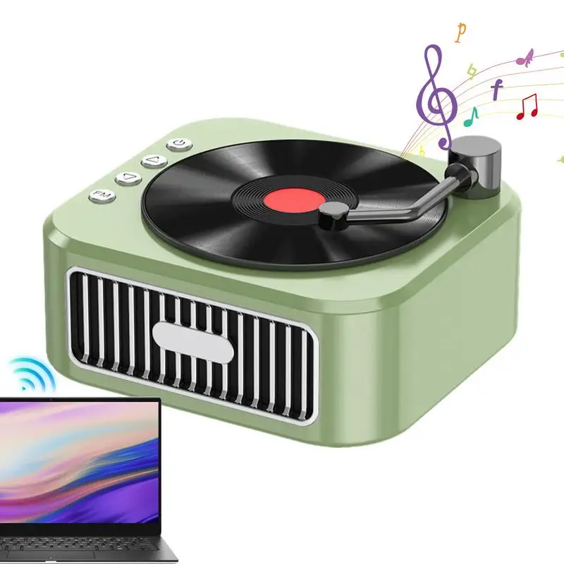 

Mini Speaker Small Record Player Shaped Handheld Pocket Size Speaker Punchy Bass Rich Audio Stereo Pairing Built In 800 Mah High