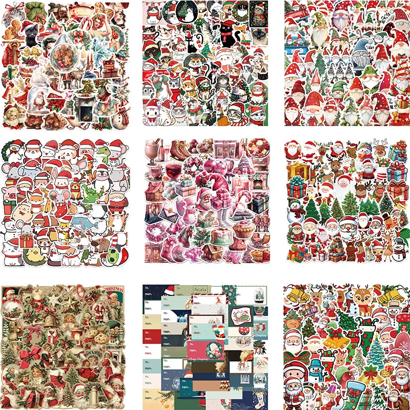 50/60pcs Christmas Theme Stickers Pack Cat Dwarf Stickers Waterproof Vinyl Merry Christmas Stickers For Christmas Holiday Party