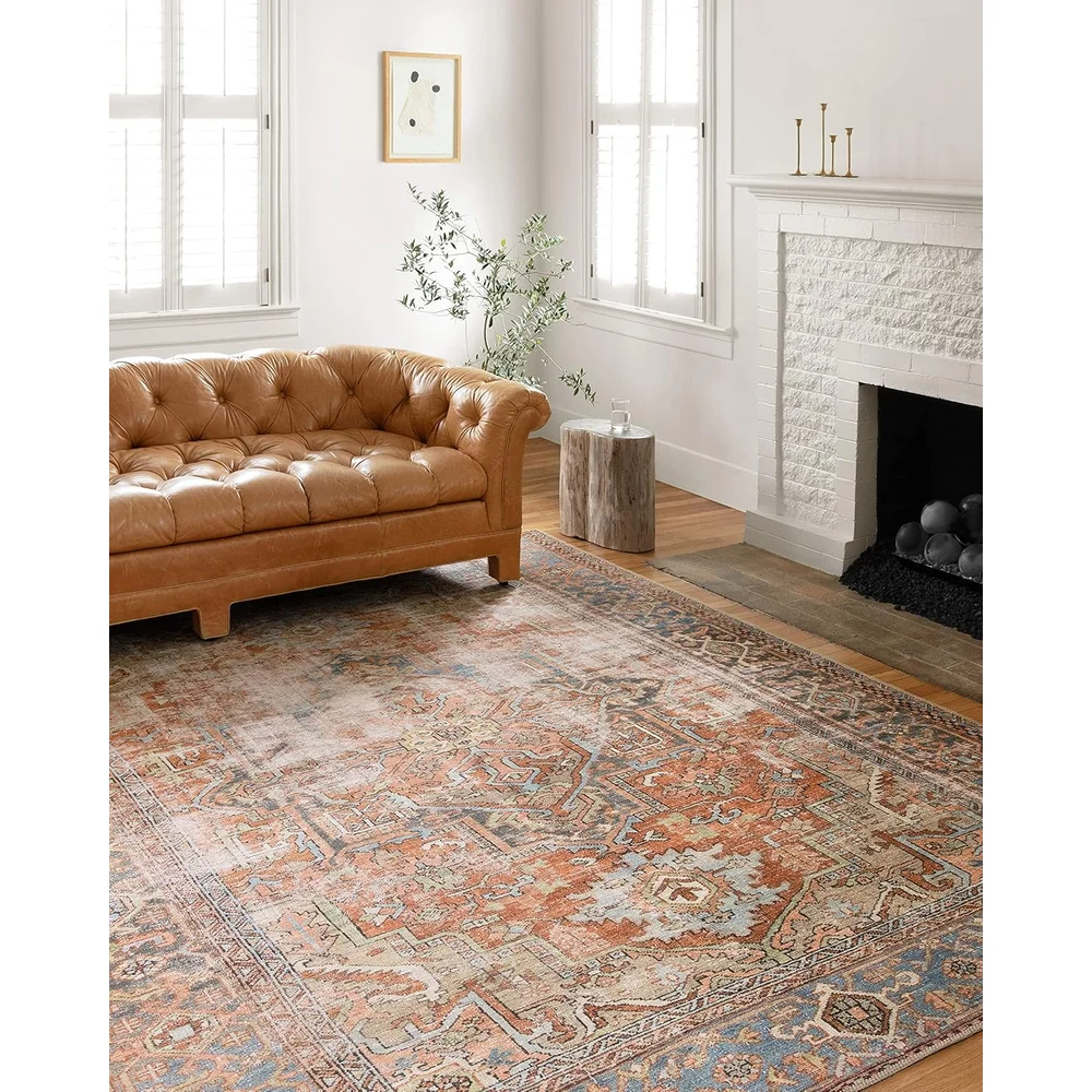 Extra Large 8x10 Vintage Distressed Floral Area Rug Beige Washable Stain Resistant Carpet for Living Room Bedroom Home Decor