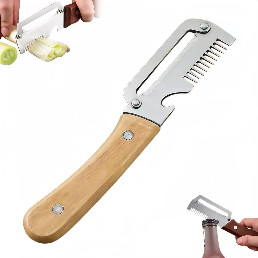 2 IN 1 Vegetable Peeler With Wooden Handle, Multifunctional Stainless Steel Vegetable Fruit Peeler & Bottle Opener Kitchen Tool