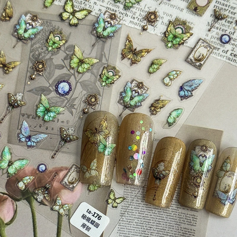 

1 pc 5D butterfly nail stickers embossed self-adhesive decorative stickers high quality purple green butterfly nail art stickers