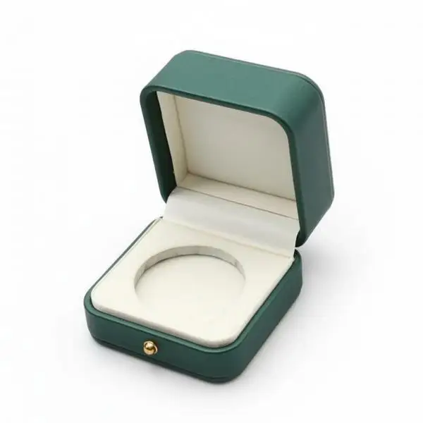 Dark Green PU Leather Coin Collection Case Secure Fit Circular Groove Display Box for Badges Jewelry