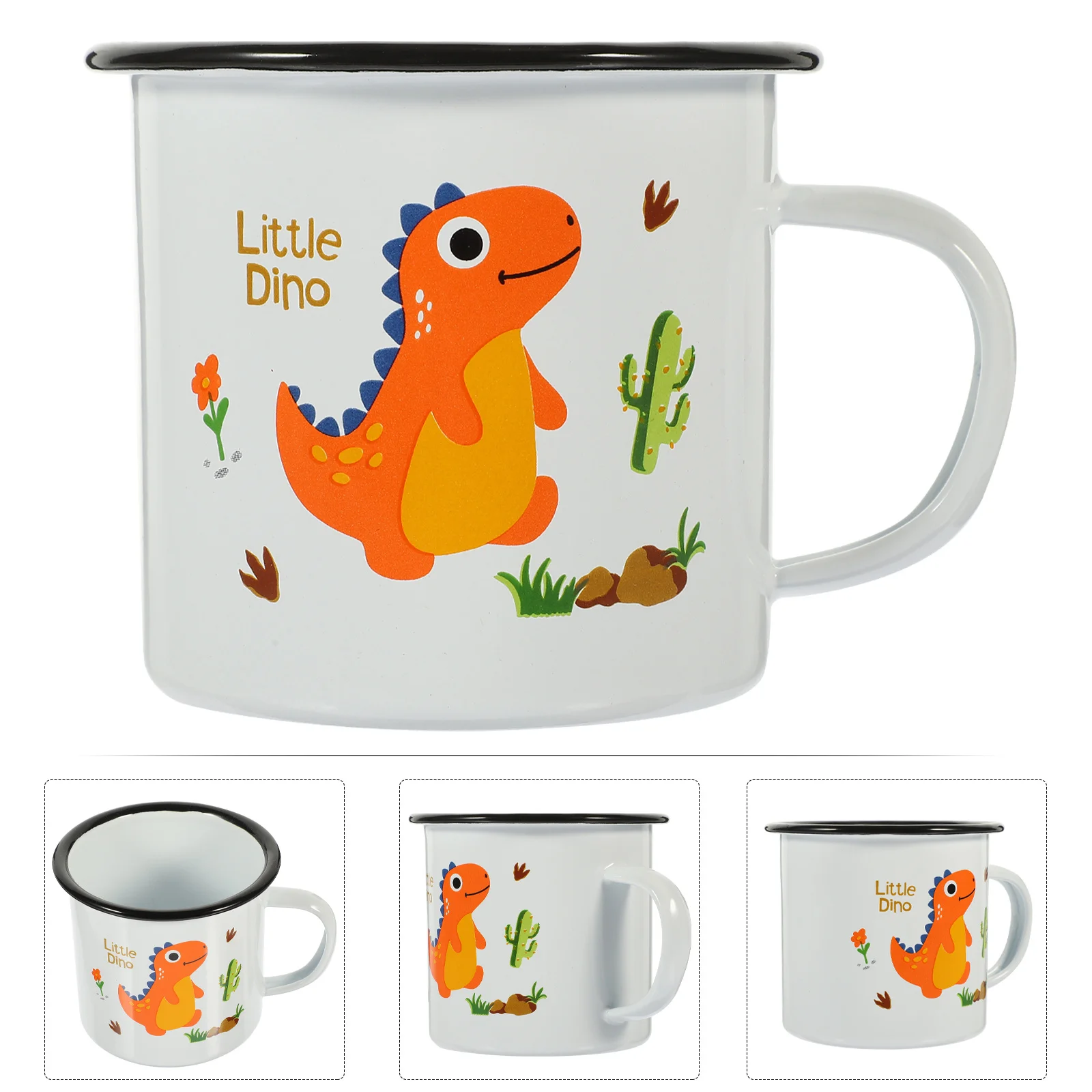 

Dinosaur Cartoon Enamel Mug Practical Thickened Water Cup Comfortable Grip Multi-Functional Use for Coffee Tea Milk Outdoor