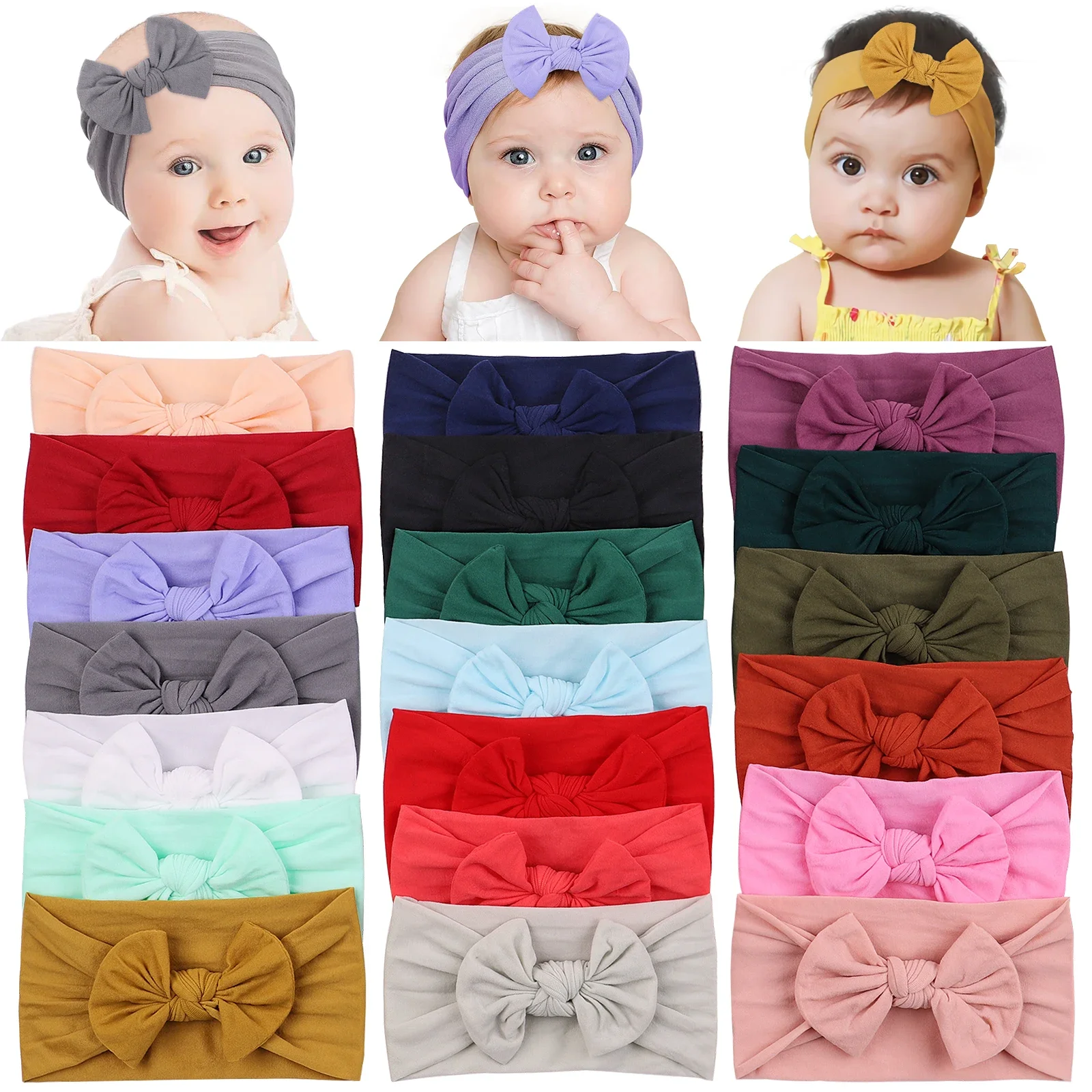 Solid Color Broadside Bowknot Headband for Kids Girls Elastic Hair Band Baby Hairband Boutique Turban Headwear Hair Accessories