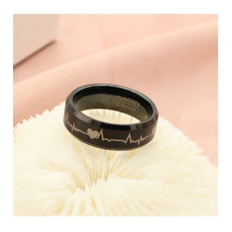 

Fashion Creative Black Tungsten Steel Ring Men's Niche Design Couple Ring Electrocardiogram Ring