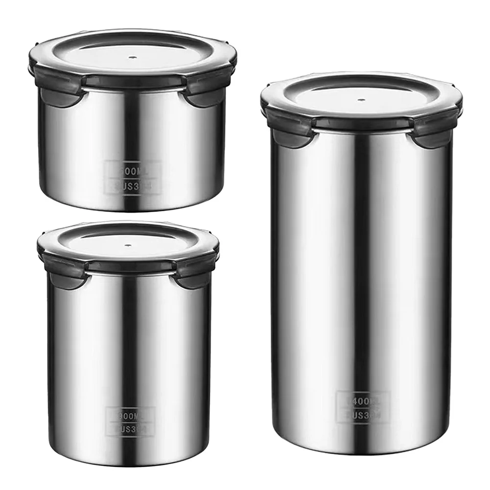 500/900/1400ml Stainless Steel Vacuum Sealed Food Storage Container Coffee Bean Jug Kitchen Grain Candy Spice Jars For Kitchen