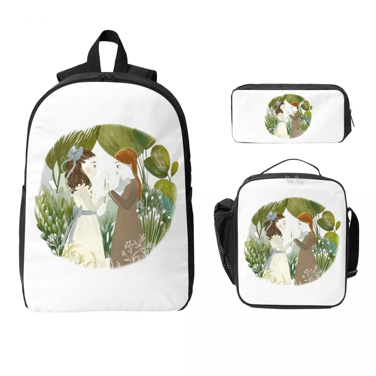 

Anne Of Green Gables Backpack Student Boys Girls BookBag School Bag Computer Shoulder Bags 3ps Insulated Lunch Bag Pencil Case